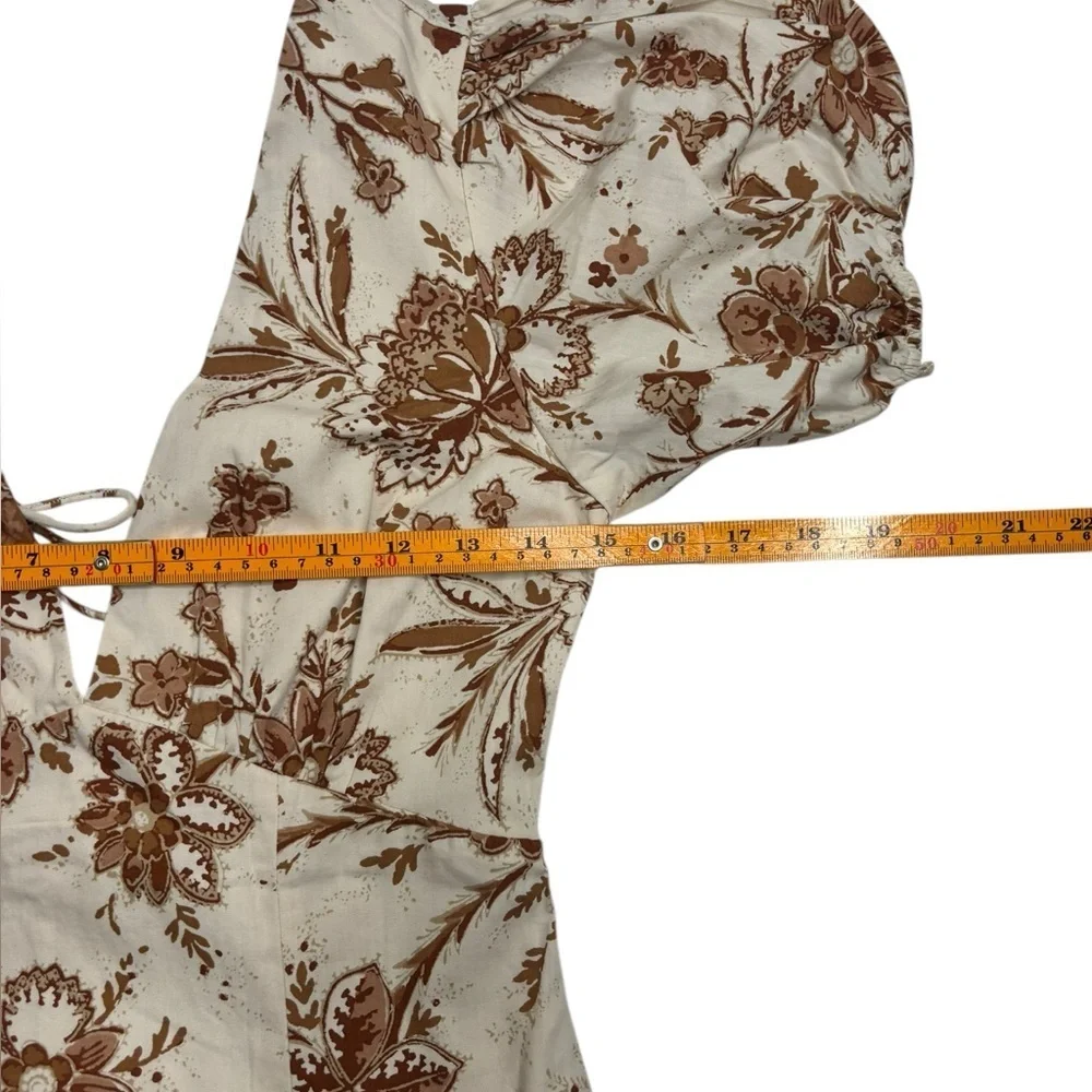 NEW Abercrombie and Fitch Cream Floral Printed Poplin Puff Sleeve Midi Dress XS